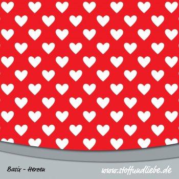 BASIX MINI HERZEN Weiß auf Rot