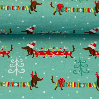 French Terry WEIHNACHTS-DACKEL Mint 