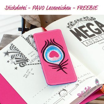 Lesezeichen PAVO - Stickdatei - Freebie 