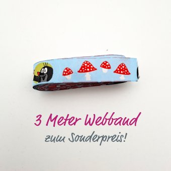 3 METER WEBBAND MAULWURF Pilze Hellblau 