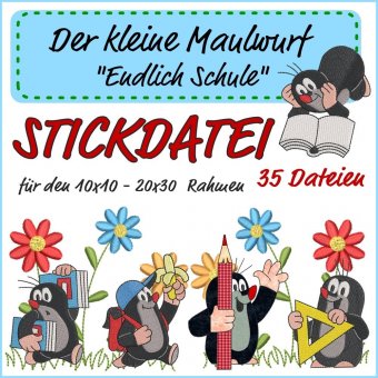 Stickdatei Großes Set "Der kleine Maulwurf - Endlich Schule" 