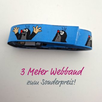 3 METER WEBBAND MAULWURF Hurra! Hellblau 