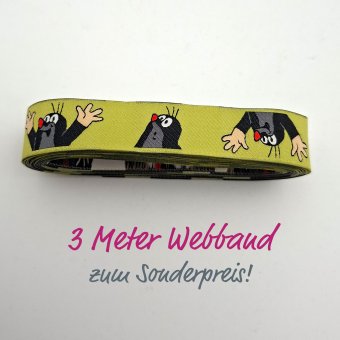 3 METER WEBBAND MAULWURF Hurra! Apfelgrün 