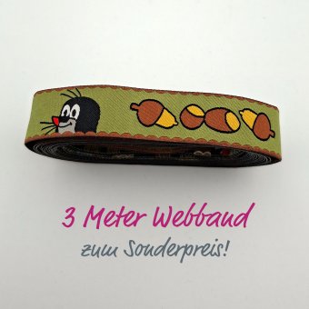 3 METER WEBBAND MAULWURF Eicheln Oliv 